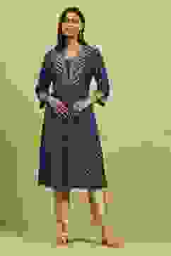 Blue Viscose Blend Printed Gathered Kurta image number 5