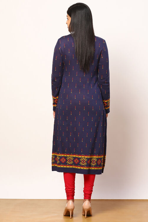 Blue Jacquard Straight Kurta image number 4