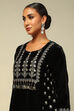 Black Poly Velvet A-Line Printed Kurta Salwar Suit Set image number 1