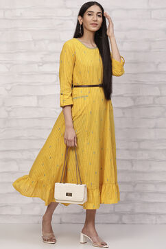 Mustard Poly Cotton Flared Dress image number 5