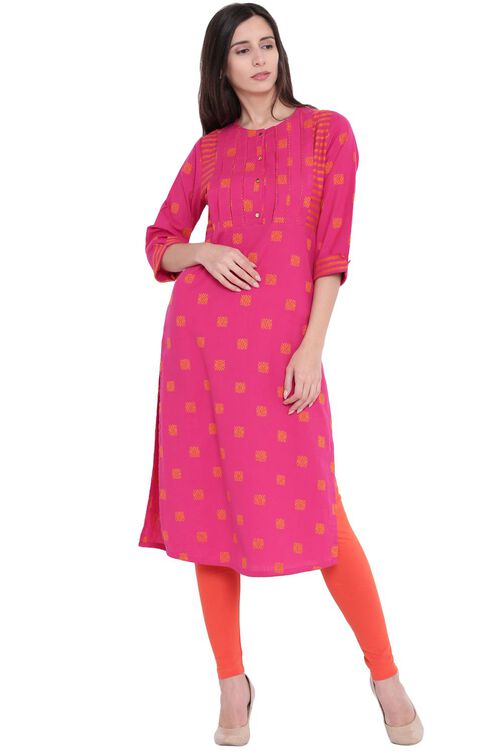 Pink Cotton Straight Kurta image number 0