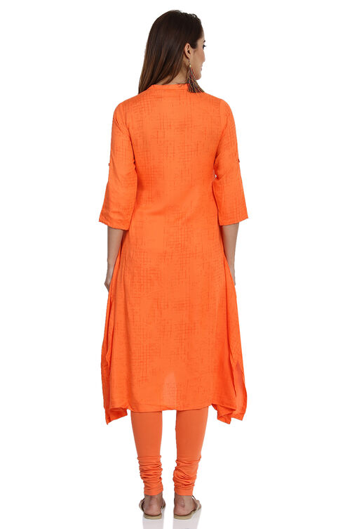 Coral Asymmetric Viscose Kurta image number 4