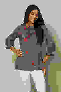 Indigo Blue LIVA Straight Printed Top image number 5