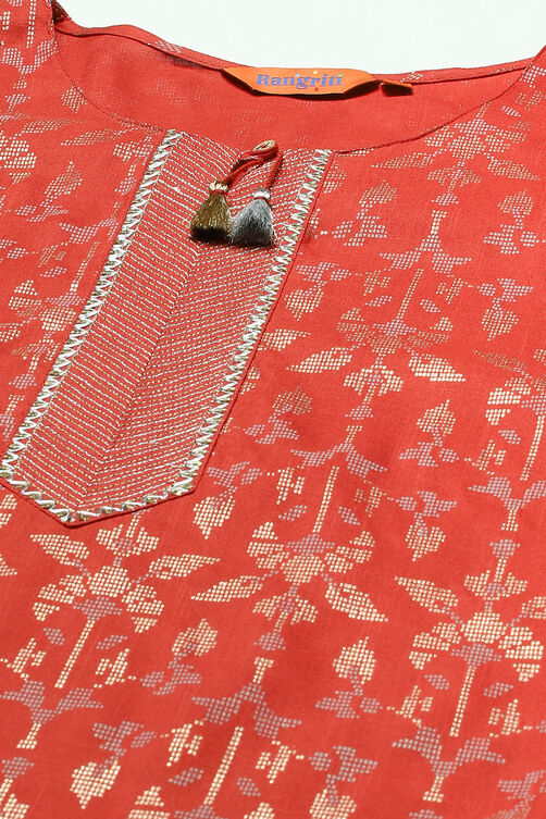 Red LIVA Straight Kurta image number 1