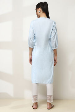 Blue Cotton Yarn-Dyed Straight Kurta image number 3
