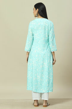 Sea Green LIVA Straight Kurta image number 4