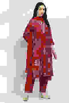 Red Printed Straight Suit Set image number 5