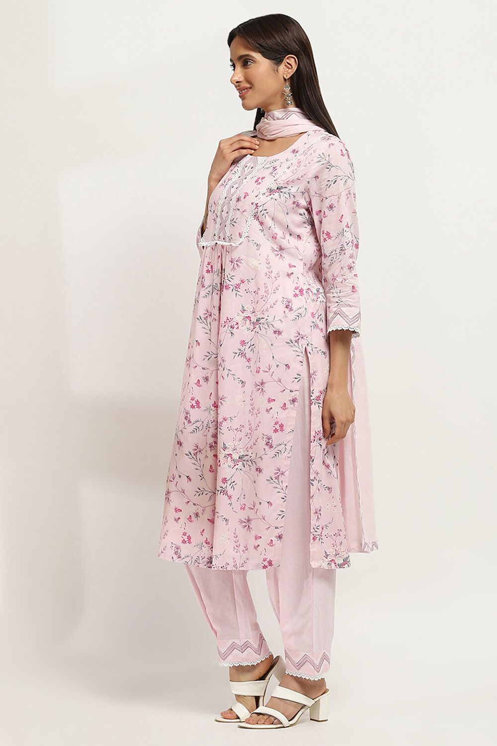 Pink Cotton Printed Straight Suit Set image number 3