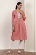 Red Cotton Blend Straight Kurta Pants Set image number 6