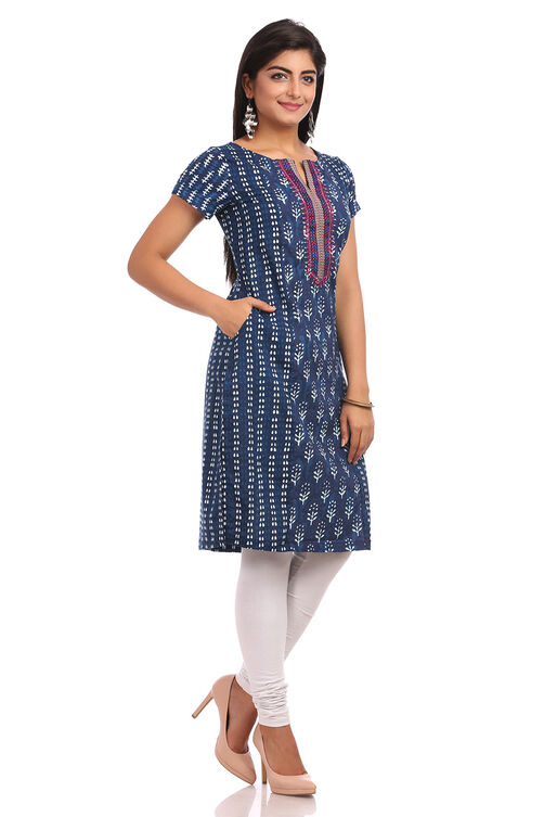 Indigo Straight Cotton Kurta image number 2