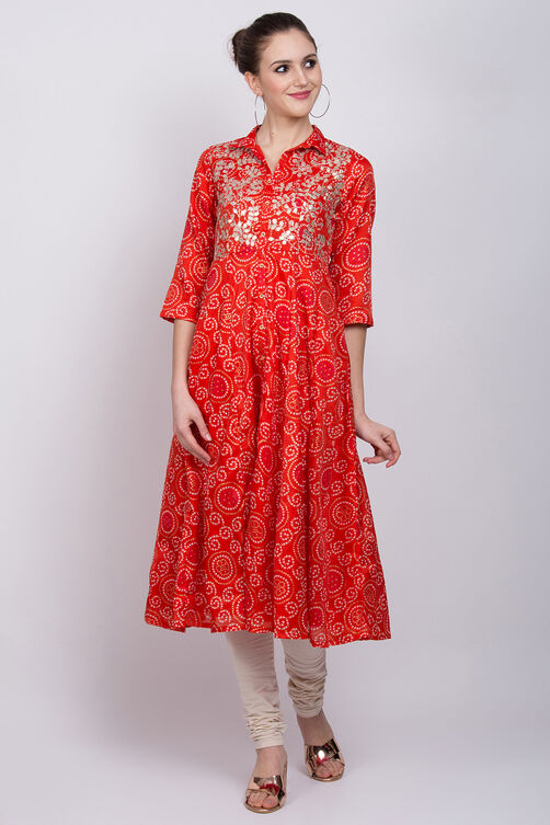 Orange Art Silk Kalidar Dress image number 2