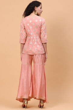 Peach Art Silk Sharara Set image number 4