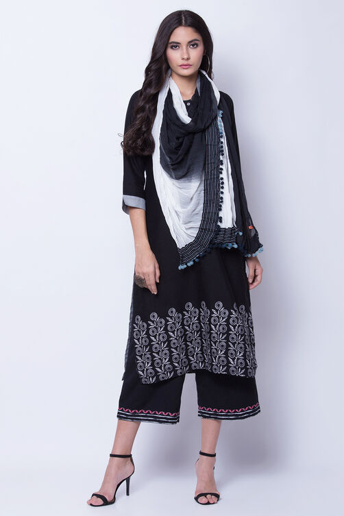 Black And White Polyester Chiffon Dupatta image number 0