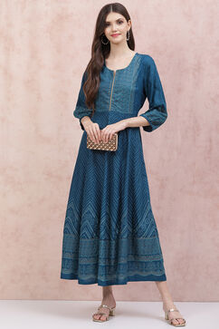 Teal Blue LIVA Kalidar Dress image number 5