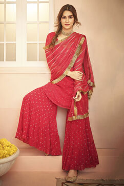 Pink Georgette Sharara Suit Set image number 0