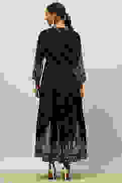 Black Rayon Printed Tiered Dress image number 3