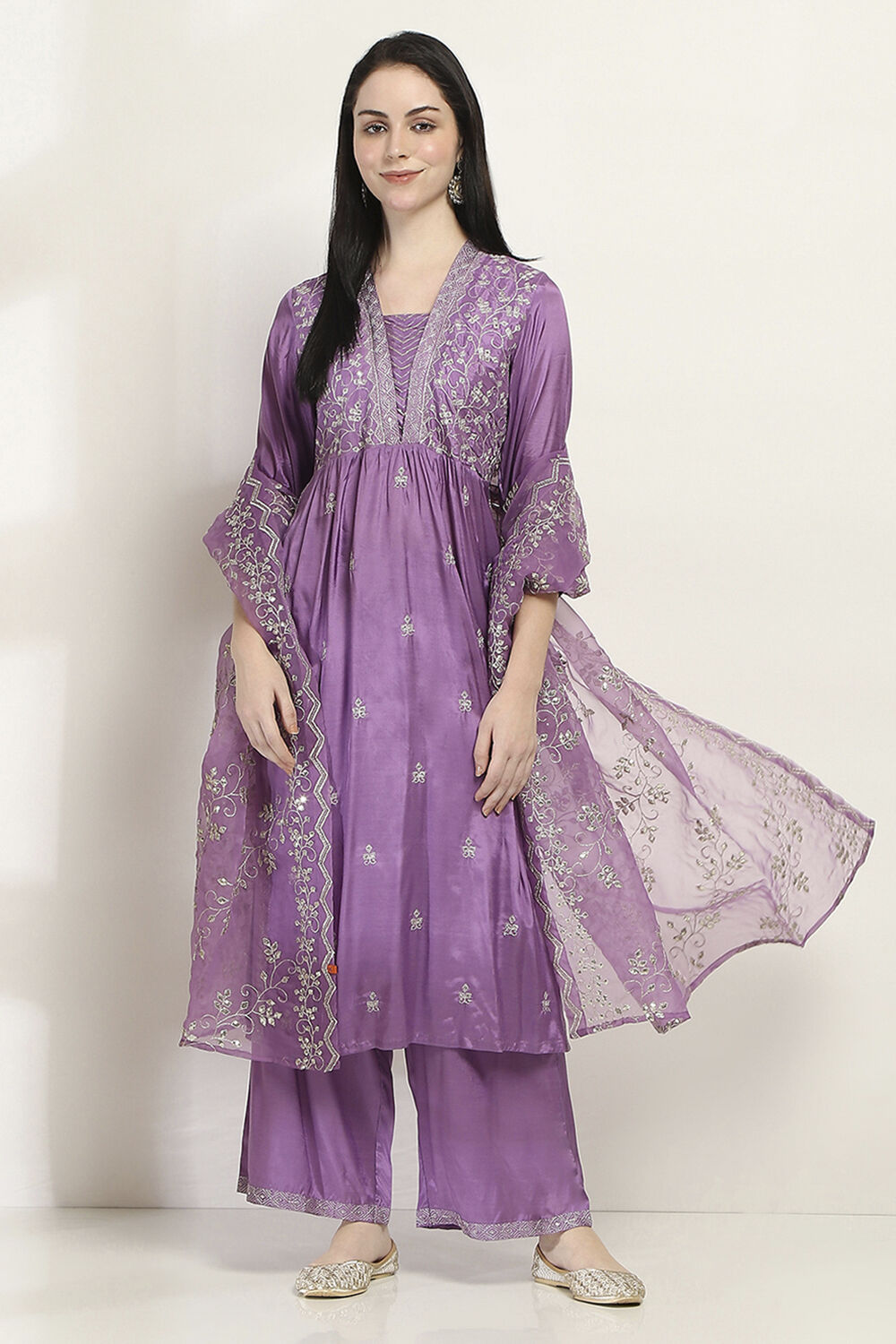 Lavender Viscose Gathered Set image number 0