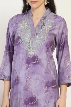 Purple Printed Straight Suit Set image number 1