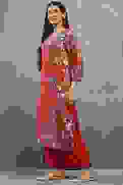 Red Viscose Straight Kurta Pants Set image number 3