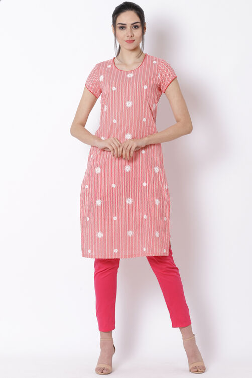 Coral Cotton Straight Kurta image number 2