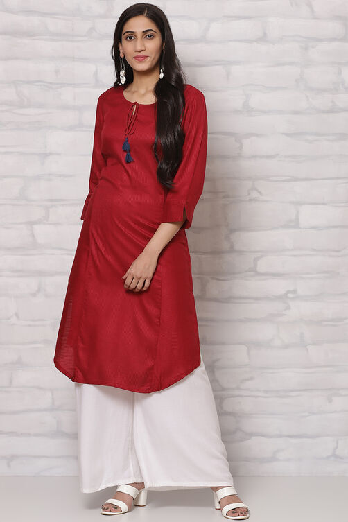 Red LIVA Straight Kurta image number 0