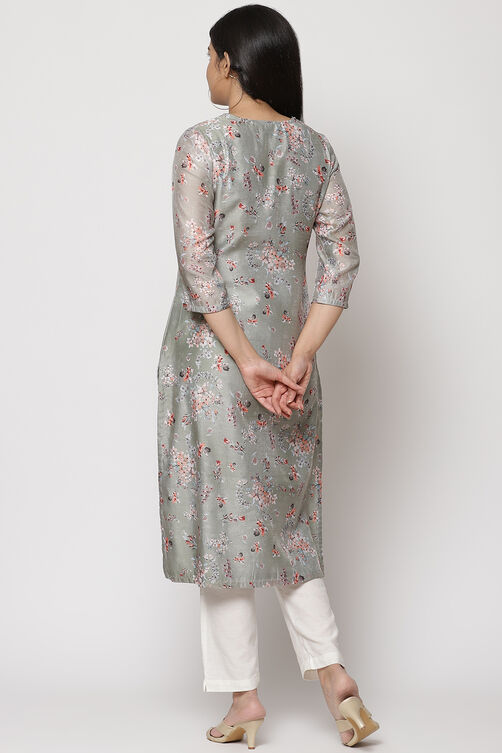 Olive Green Art Silk Straight Kurta image number 4