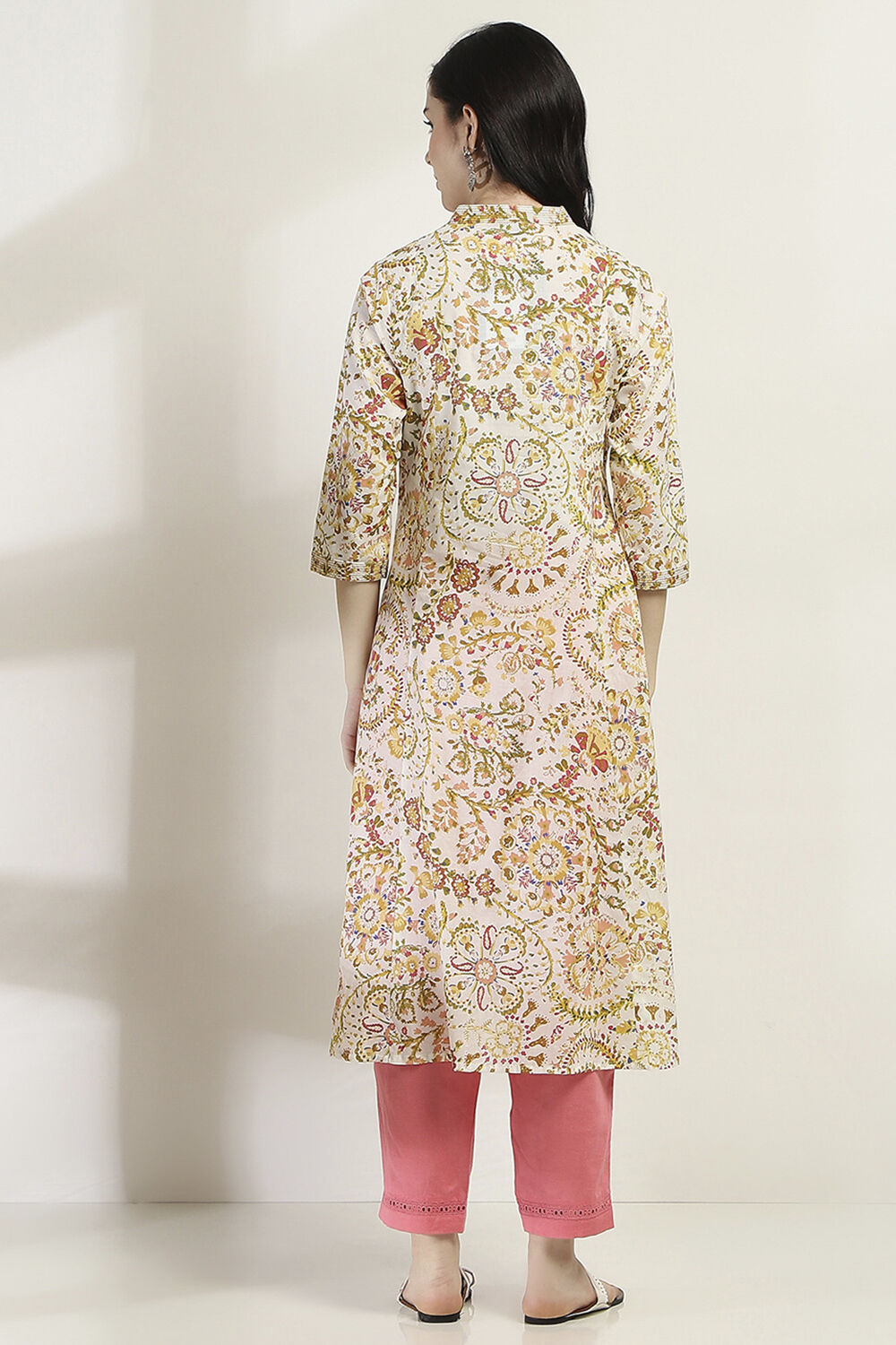 Yellow Cotton Printed Kalidar Kurta image number 3