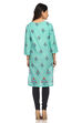 Teal Blue Straight Cambric Cotton Kurta image number 4