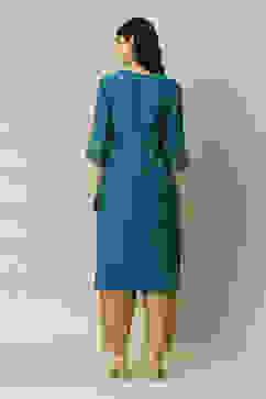 Aqua Blue LIVA  Straight Printed Kurta image number 4