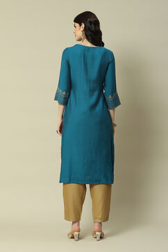 Aqua Blue LIVA  Straight Printed Kurta image number 4