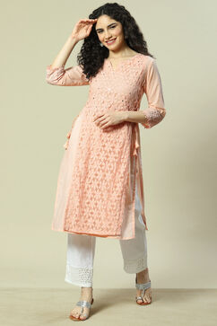 Peach Cotton Straight Kurta image number 0