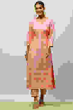 Pink Printed Straight Kurta image number 0