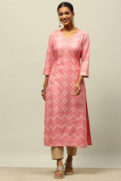 Pink Rayon Printed Straight Kurta image number 0