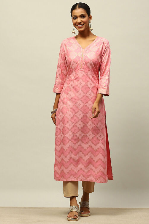 Pink Printed Straight Kurta image number 0