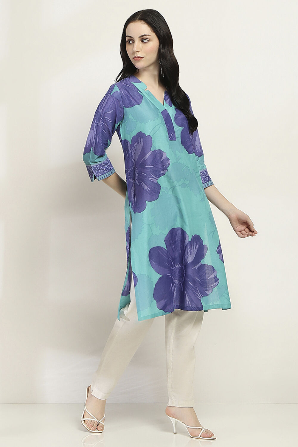 Orange Cotton Floral Straight Kurta image number 4