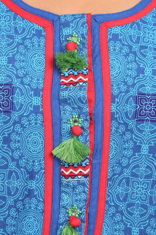Blue Straight Cotton Kurta image number 4