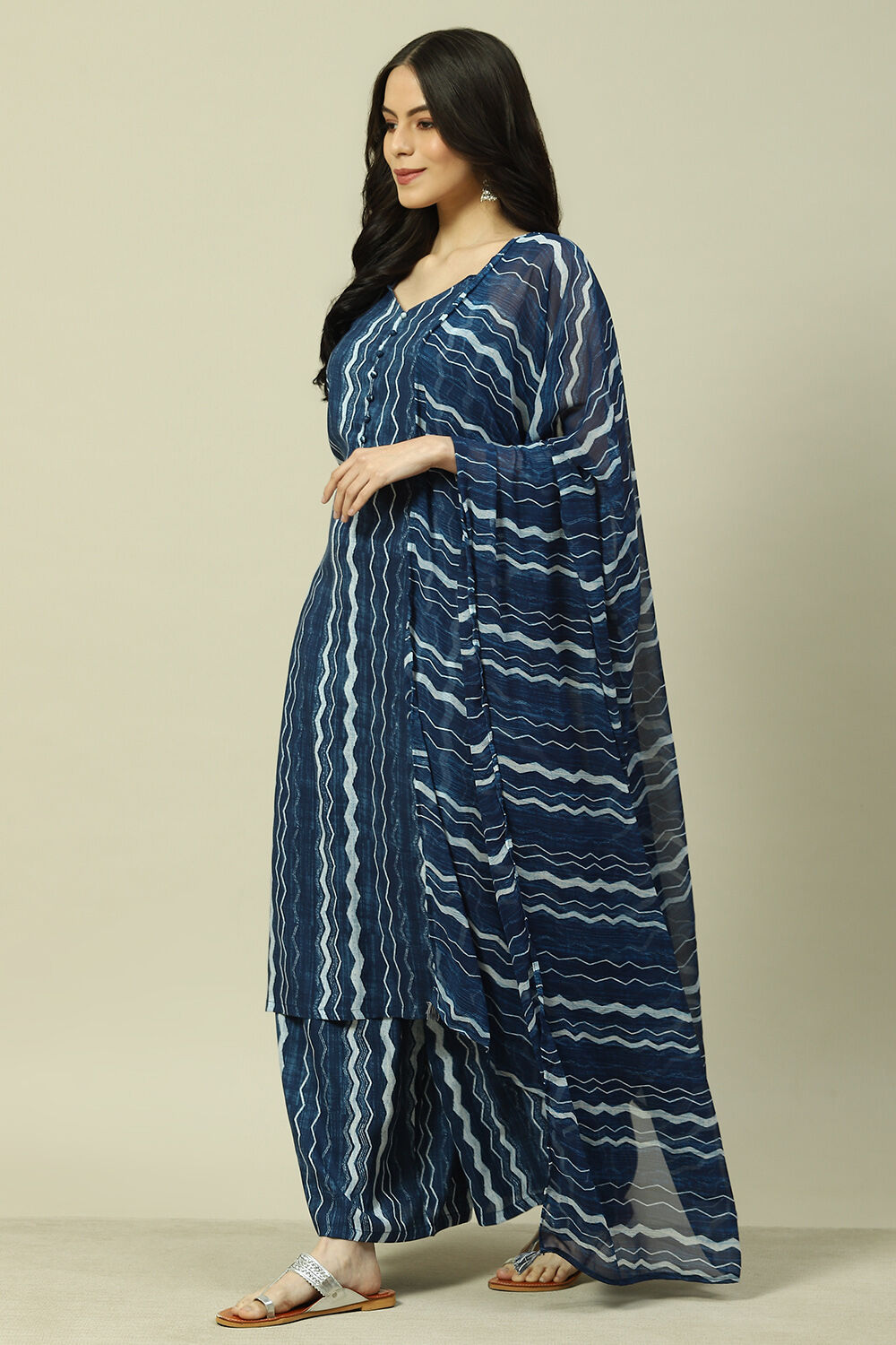 Indigo Viscose Printed Straight Kurta & Palazzo Suit Set image number 1