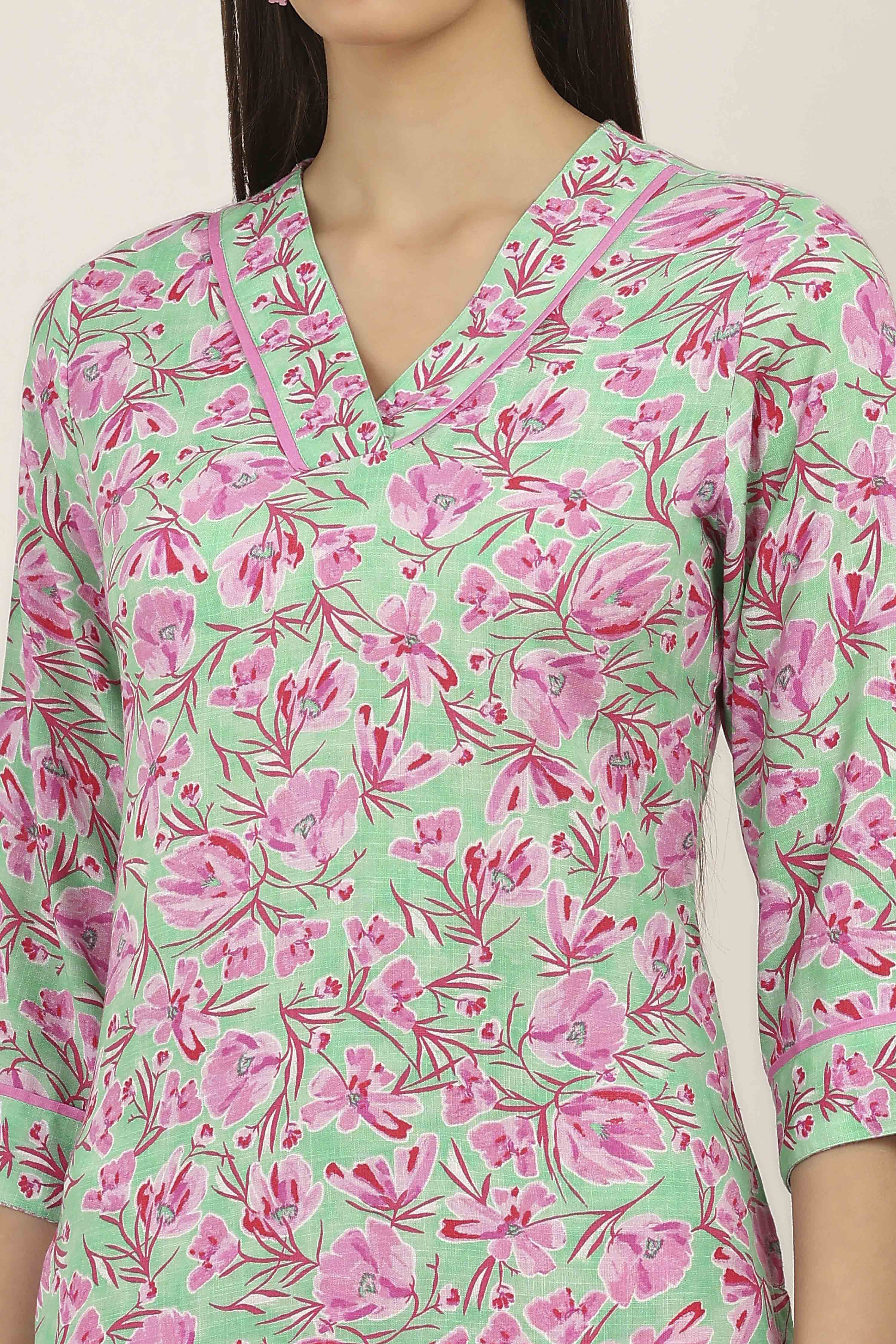 Lavender Printed Straight Kurta image number 1