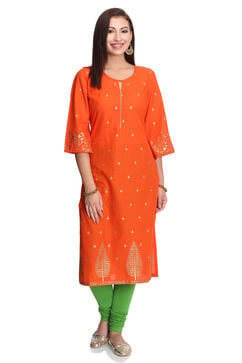 Orange Straight Kurta image number 3