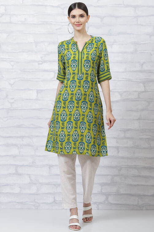 Lime Green LIVA Straight Kurta image number 6