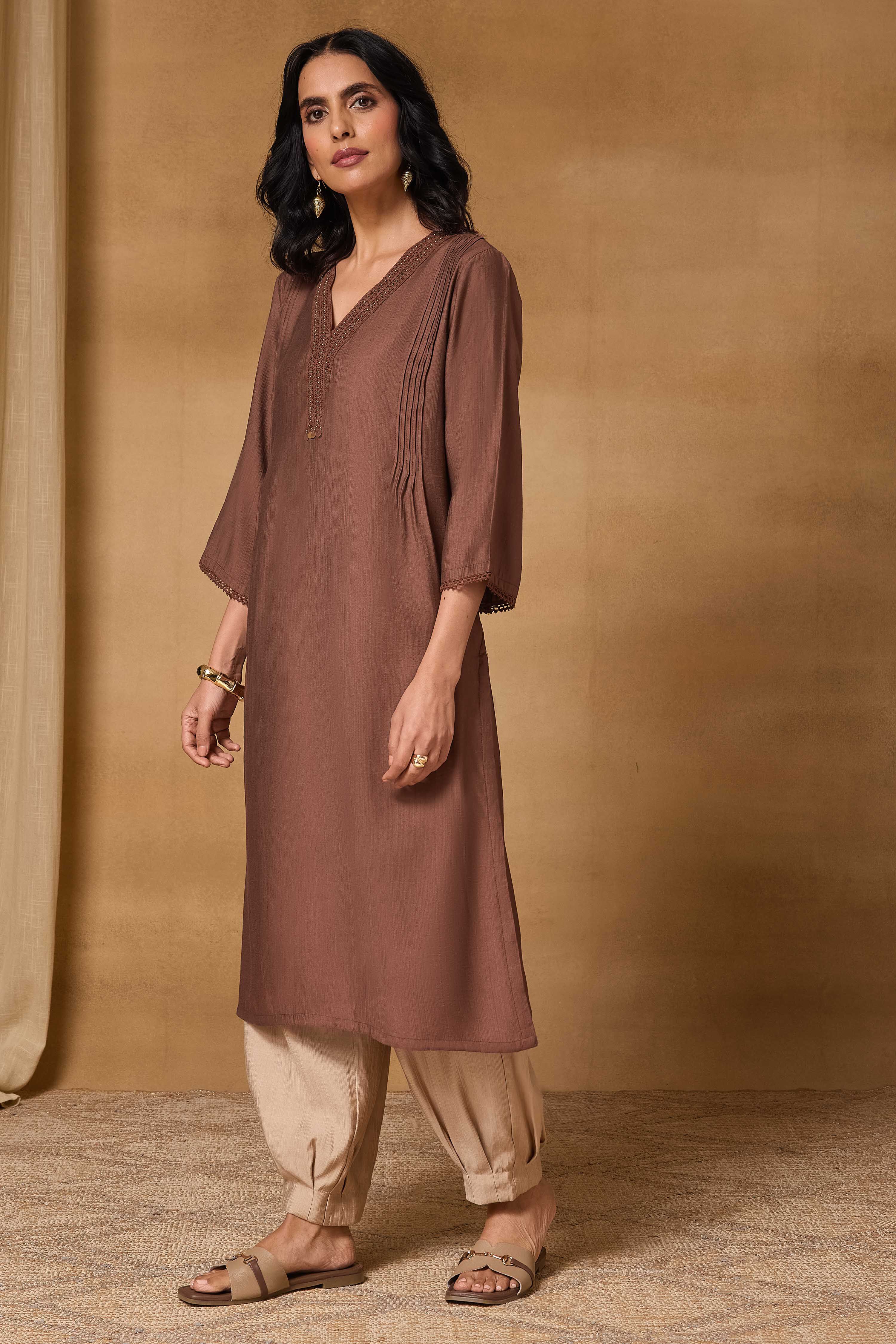 Teal Viscose Blend Straight Solid Kurta image number 2