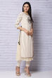 Off White Viscose Cotton Kurta image number 3