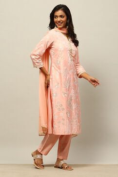 Pink Viscose Muslin Straight Printed Kurta Palazzo Suit Set image number 5