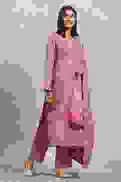 Coral Polyester Yarndyed Straight Suit Set image number 5