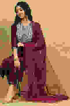 Wine Polyester Blend Solid Straight Suit Set image number 0