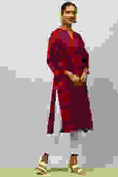 Pink Rayon Printed Straight Kurta image number 4