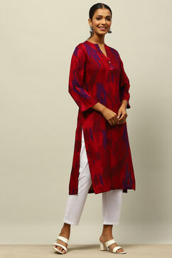 Pink Rayon Printed Straight Kurta image number 4
