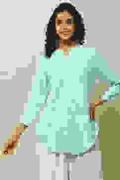 Aqua Floral Printed Straight Indie Top image number 5