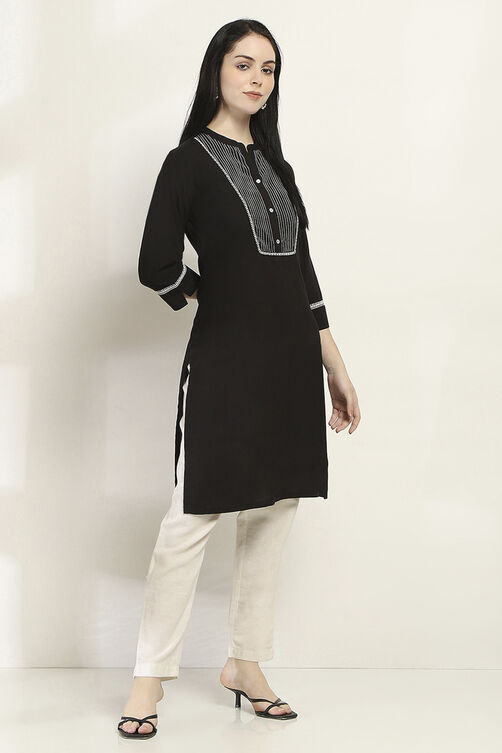 Black Viscose Rayon Straight Kurta image number 4