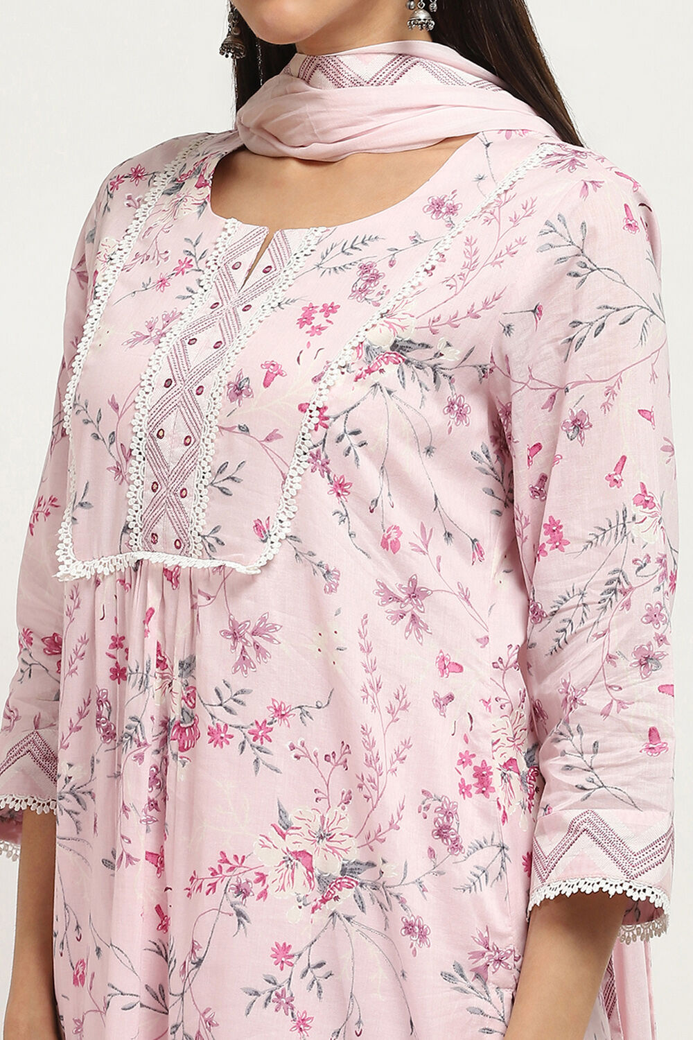 Pink Cotton Printed Straight Suit Set image number 1
